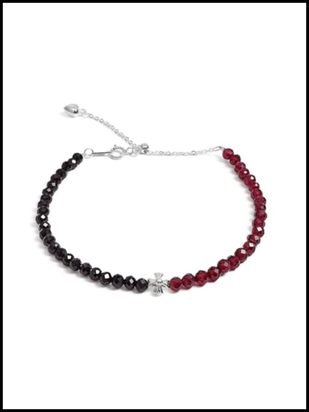 Natural Crystal Gemstone Bracelet 925 Sterling Silver Cross Charm Handmade